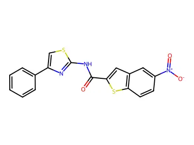 5-nitro-N-(4-phenyl-1,3-thiazol-2-yl)-1-benzothiophene-2-carboxamide structure