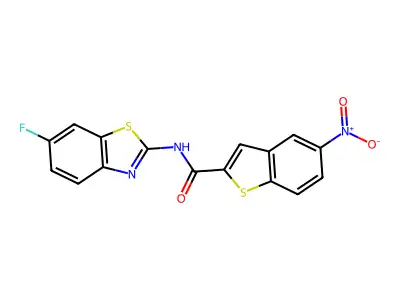 N-(6-fluoro-1,3-benzothiazol-2-yl)-5-nitro-1-benzothiophene-2-carboxamide structure