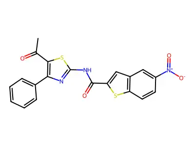 N-(5-acetyl-4-phenyl-1,3-thiazol-2-yl)-5-nitro-1-benzothiophene-2-carboxamide structure