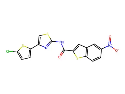 N-[4-(5-chlorothiophen-2-yl)-1,3-thiazol-2-yl]-5-nitro-1-benzothiophene-2-carboxamide structure