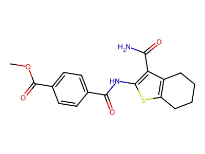 methyl 4-[(3-carbamoyl-4,5,6,7-tetrahydro-1-benzothiophen-2-yl)carbamoyl]benzoate structure