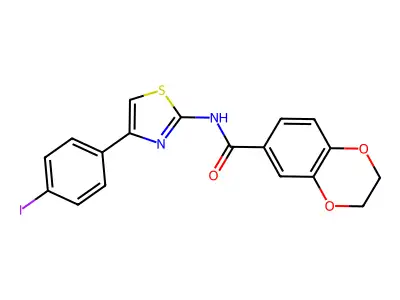 N-[4-(4-iodophenyl)-1,3-thiazol-2-yl]-2,3-dihydro-1,4-benzodioxine-6-carboxamide structure