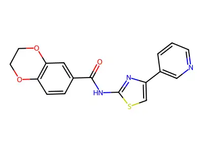 N-(4-(pyridin-3-yl)thiazol-2-yl)-2,3-dihydrobenzo[b][1,4]dioxine-6-carboxamide structure