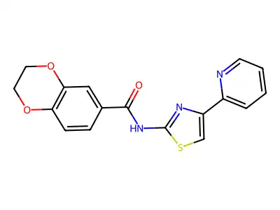 N-(4-(pyridin-2-yl)thiazol-2-yl)-2,3-dihydrobenzo[b][1,4]dioxine-6-carboxamide structure