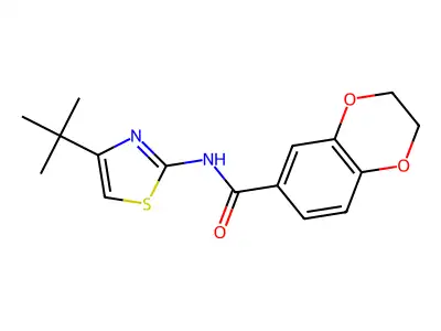 N-(4-tert-butyl-1,3-thiazol-2-yl)-2,3-dihydro-1,4-benzodioxine-6-carboxamide structure
