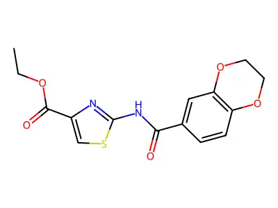 Ethyl 2-(2,3-dihydrobenzo[b][1,4]dioxine-6-carboxamido)thiazole-4-carboxylate structure