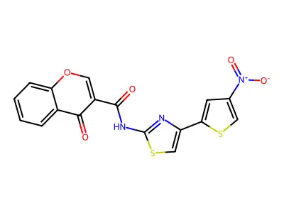 N-(4-(4-nitrothiophen-2-yl)thiazol-2-yl)-4-oxo-4H-chromene-3-carboxamide structure