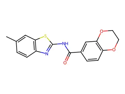 N-(6-methyl-1,3-benzothiazol-2-yl)-2,3-dihydro-1,4-benzodioxine-6-carboxamide structure