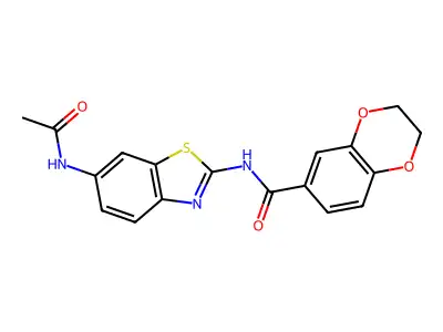 N-(6-acetamido-1,3-benzothiazol-2-yl)-2,3-dihydro-1,4-benzodioxine-6-carboxamide structure