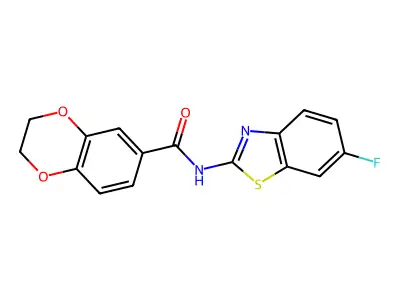 N-(6-fluoro-1,3-benzothiazol-2-yl)-2,3-dihydro-1,4-benzodioxine-6-carboxamide structure