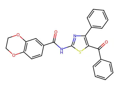 N-(5-benzoyl-4-phenyl-1,3-thiazol-2-yl)-2,3-dihydro-1,4-benzodioxine-6-carboxamide structure