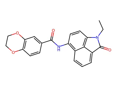 N-{2-ethyl-3-oxo-2-azatricyclo[6.3.1.0^{4,12}]dodeca-1(11),4,6,8(12),9-pentaen-9-yl}-2,3-dihydro-1,4-benzodioxine-6-carboxamide structure