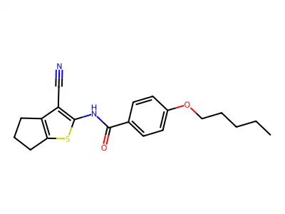 N-(3-cyano-5,6-dihydro-4H-cyclopenta[b]thiophen-2-yl)-4-pentoxybenzamide structure