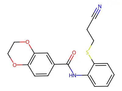 N-(2-((2-cyanoethyl)thio)phenyl)-2,3-dihydrobenzo[b][1,4]dioxine-6-carboxamide structure