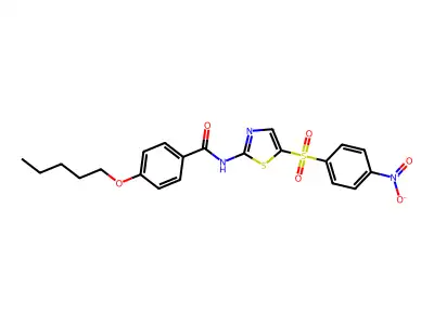 N-(5-((4-nitrophenyl)sulfonyl)thiazol-2-yl)-4-(pentyloxy)benzamide structure