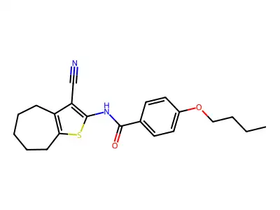 4-butoxy-N-(3-cyano-5,6,7,8-tetrahydro-4H-cyclohepta[b]thiophen-2-yl)benzamide structure