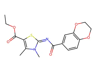 ethyl (2Z)-2-[(2,3-dihydro-1,4-benzodioxine-6-carbonyl)imino]-3,4-dimethyl-2,3-dihydro-1,3-thiazole-5-carboxylate structure