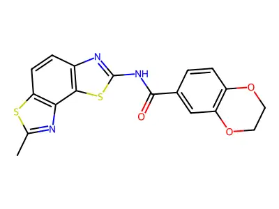 N-(7-methyl-[1,3]thiazolo[5,4-e][1,3]benzothiazol-2-yl)-2,3-dihydro-1,4-benzodioxine-6-carboxamide structure