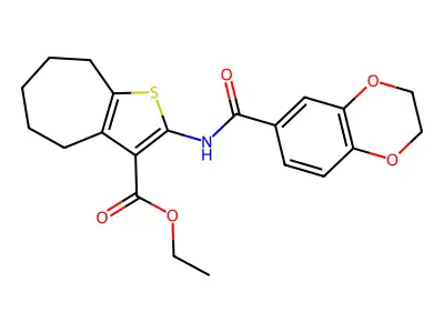 ethyl 2-(2,3-dihydro-1,4-benzodioxine-6-amido)-4H,5H,6H,7H,8H-cyclohepta[b]thiophene-3-carboxylate structure