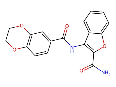 N-(2-carbamoyl-1-benzofuran-3-yl)-2,3-dihydro-1,4-benzodioxine-6-carboxamide structure