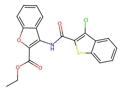 Ethyl 3-(3-chlorobenzo[b]thiophene-2-carboxamido)benzofuran-2-carboxylate structure