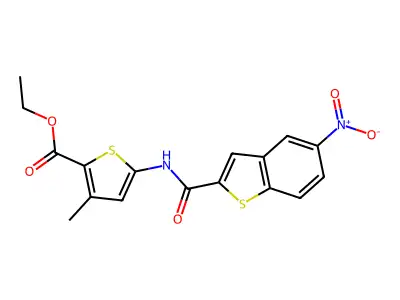 Ethyl 3-methyl-5-(5-nitrobenzo[b]thiophene-2-carboxamido)thiophene-2-carboxylate structure