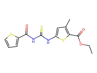Ethyl 3-methyl-5-(3-(thiophene-2-carbonyl)thioureido)thiophene-2-carboxylate structure