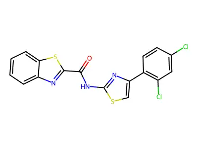 N-[4-(2,4-dichlorophenyl)-1,3-thiazol-2-yl]-1,3-benzothiazole-2-carboxamide structure