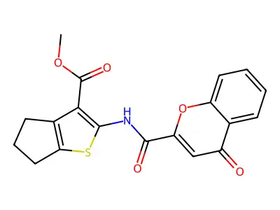 methyl 2-[(4-oxochromene-2-carbonyl)amino]-5,6-dihydro-4H-cyclopenta[b]thiophene-3-carboxylate structure