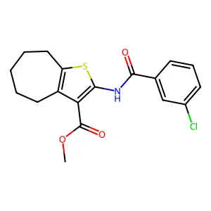 methyl 2-[(3-chlorobenzoyl)amino]-5,6,7,8-tetrahydro-4H-cyclohepta[b]thiophene-3-carboxylate structure