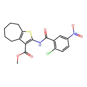 methyl 2-({2-chloro-5-nitrobenzoyl}amino)-5,6,7,8-tetrahydro-4H-cyclohepta[b]thiophene-3-carboxylate structure