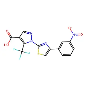 1-[4-(3-nitrophenyl)-1,3-thiazol-2-yl]-5-(trifluoromethyl)-1H-pyrazole-4-carboxylic acid structure