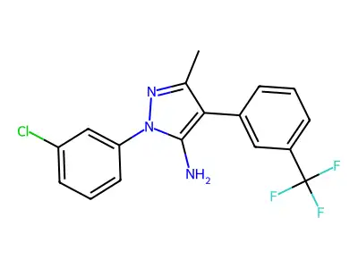 1-(3-chlorophenyl)-3-methyl-4-[3-(trifluoromethyl)phenyl]-1H-pyrazol-5-amine structure