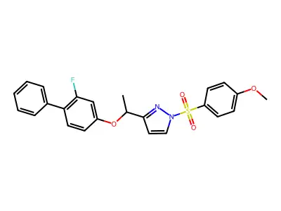 3-{1-[(2-fluoro[1,1'-biphenyl]-4-yl)oxy]ethyl}-1-[(4-methoxyphenyl)sulfonyl]-1H-pyrazole structure