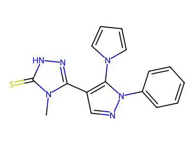 4-methyl-5-[1-phenyl-5-(1H-pyrrol-1-yl)-1H-pyrazol-4-yl]-4H-1,2,4-triazole-3-thiol structure