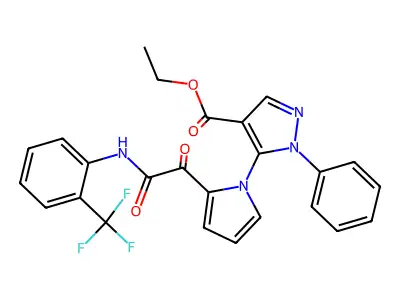ethyl 5-(2-{2-oxo-2-[2-(trifluoromethyl)anilino]acetyl}-1H-pyrrol-1-yl)-1-phenyl-1H-pyrazole-4-carboxylate structure