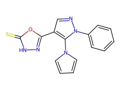 5-[1-phenyl-5-(1H-pyrrol-1-yl)-1H-pyrazol-4-yl]-1,3,4-oxadiazol-2-ylhydrosulfide structure