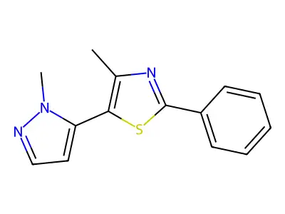4-methyl-5-(1-methyl-1H-pyrazol-5-yl)-2-phenyl-1,3-thiazole structure