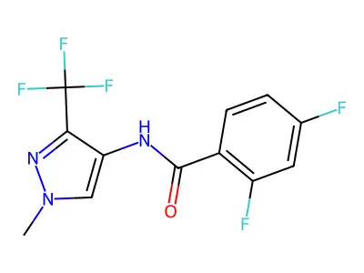 2,4-difluoro-N-[1-methyl-3-(trifluoromethyl)-1H-pyrazol-4-yl]benzenecarboxamide structure