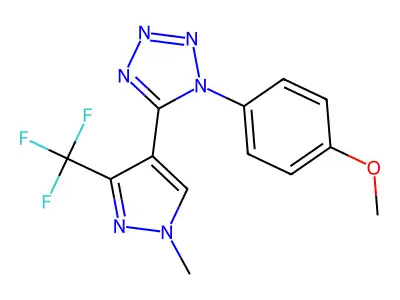 1-(4-methoxyphenyl)-5-[1-methyl-3-(trifluoromethyl)-1H-pyrazol-4-yl]-1H-1,2,3,4-tetraazole structure