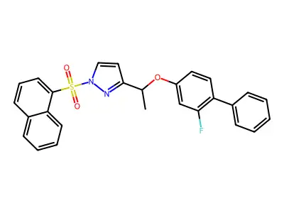 3-{1-[(2-fluoro[1,1'-biphenyl]-4-yl)oxy]ethyl}-1-(1-naphthylsulfonyl)-1H-pyrazole structure