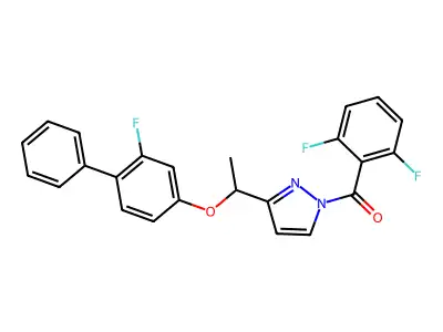 (2,6-difluorophenyl)(3-{1-[(2-fluoro[1,1'-biphenyl]-4-yl)oxy]ethyl}-1H-pyrazol-1-yl)methanone structure