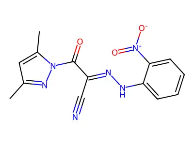 2-(3,5-dimethylpyrazol-1-yl)-N-(2-nitroanilino)-2-oxoethanimidoyl cyanide structure