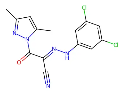 N-(3,5-dichloroanilino)-2-(3,5-dimethylpyrazol-1-yl)-2-oxoethanimidoyl cyanide structure