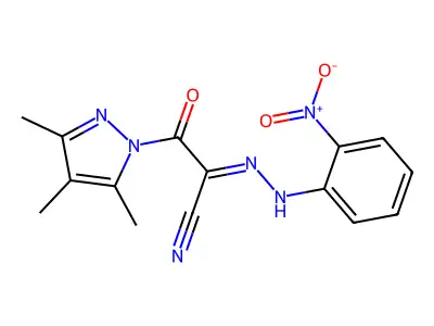 N-(2-nitroanilino)-2-oxo-2-(3,4,5-trimethylpyrazol-1-yl)ethanimidoyl cyanide structure