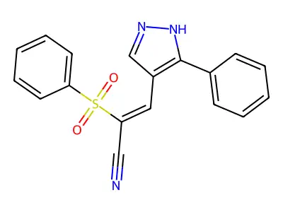 2-(benzenesulfonyl)-3-(5-phenyl-1H-pyrazol-4-yl)prop-2-enenitrile structure