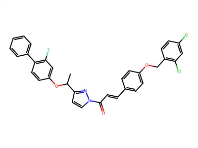 (E)-3-{4-[(2,4-dichlorobenzyl)oxy]phenyl}-1-(3-{1-[(2-fluoro[1,1'-biphenyl]-4-yl)oxy]ethyl}-1H-pyrazol-1-yl)-2-propen-1-one structure