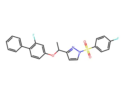 3-{1-[(2-fluoro[1,1'-biphenyl]-4-yl)oxy]ethyl}-1-[(4-fluorophenyl)sulfonyl]-1H-pyrazole structure