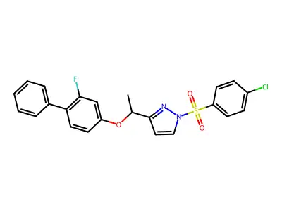 1-{1-[(4-chlorophenyl)sulfonyl]-1H-pyrazol-3-yl}ethyl 2-fluoro[1,1'-biphenyl]-4-yl ether structure