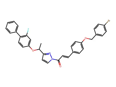 (E)-3-{4-[(4-bromobenzyl)oxy]phenyl}-1-(3-{1-[(2-fluoro[1,1'-biphenyl]-4-yl)oxy]ethyl}-1H-pyrazol-1-yl)-2-propen-1-one structure